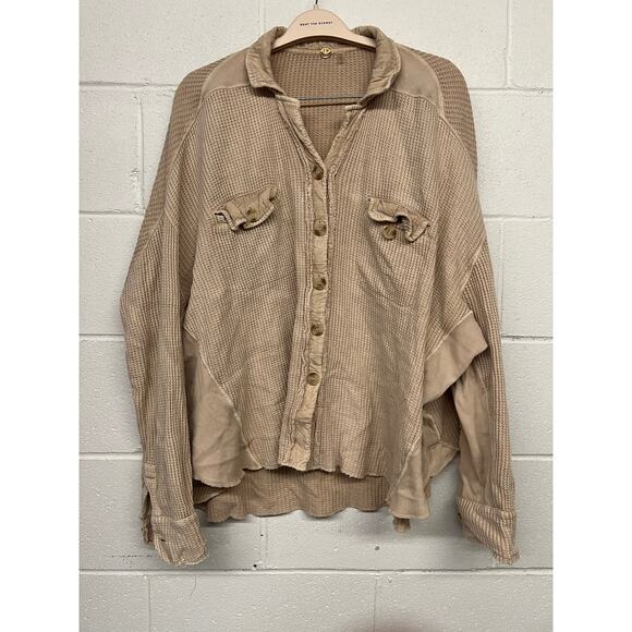 Free People FP One Sz Small Cream Scout Waffle Knit Oversized Shacket Jacket - Picture 3 of 8